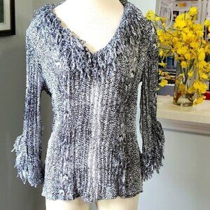 AGORA, BLACK AND WHITE, fabulous blouse. Crinkle fabric and fringe ruffl…